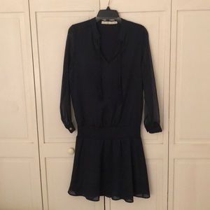 Marie Oliver blue silk smocked waist dress